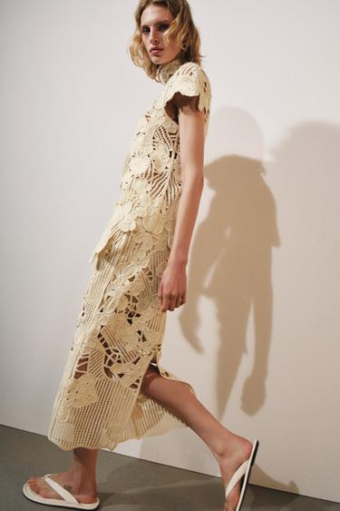 HÁČKOVANÁ MIDI SUKNĚ ZW COLLECTION - Přírodní od Zara