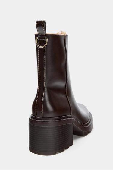 HEELED ANKLE BOOTS WITH FAUX FUR LINING - Brown by Zara - Image 3