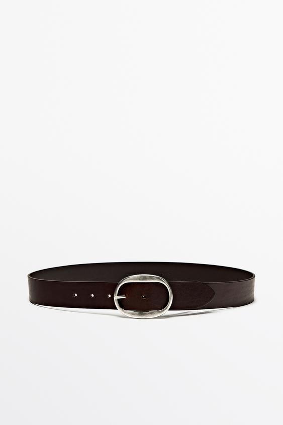 Zara Nappa leather belt with oval buckle - Brown - Image 0