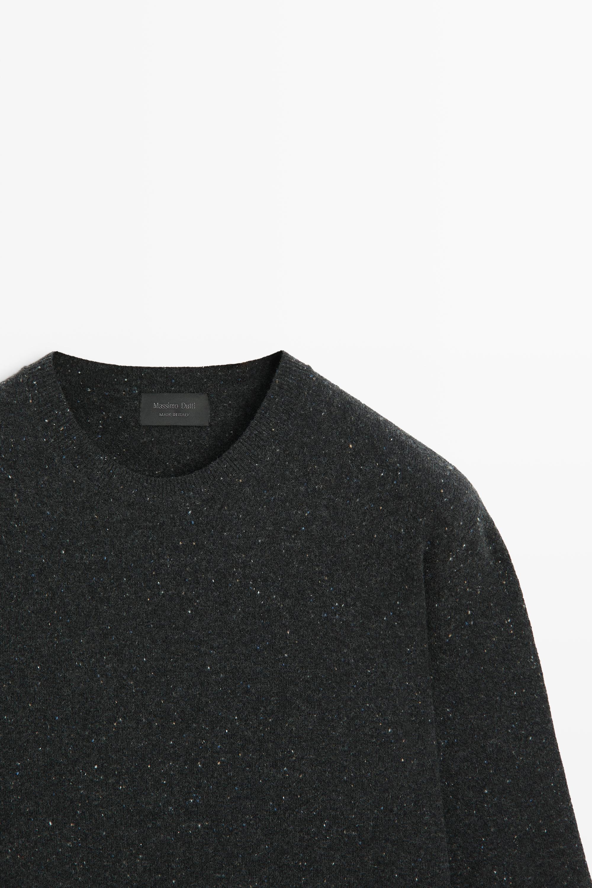 Wool-blend round neck knit sweater