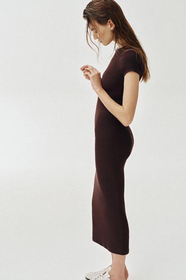 ROBE LONGUE À MANCHES COURTES - Marron de Zara - Image 3