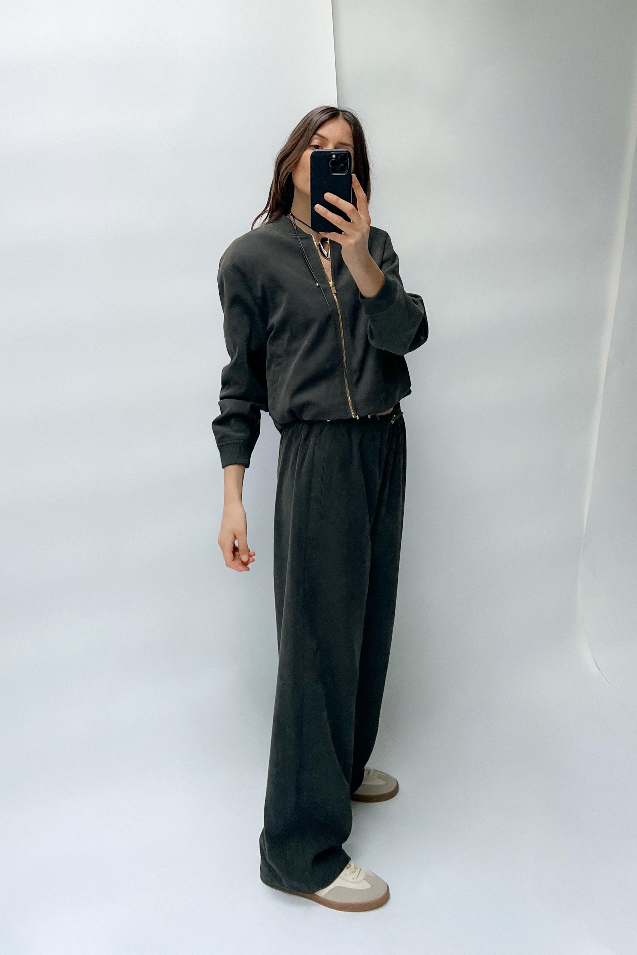 ELASTIC WAIST WIDE LEG PANTS - Dark gray