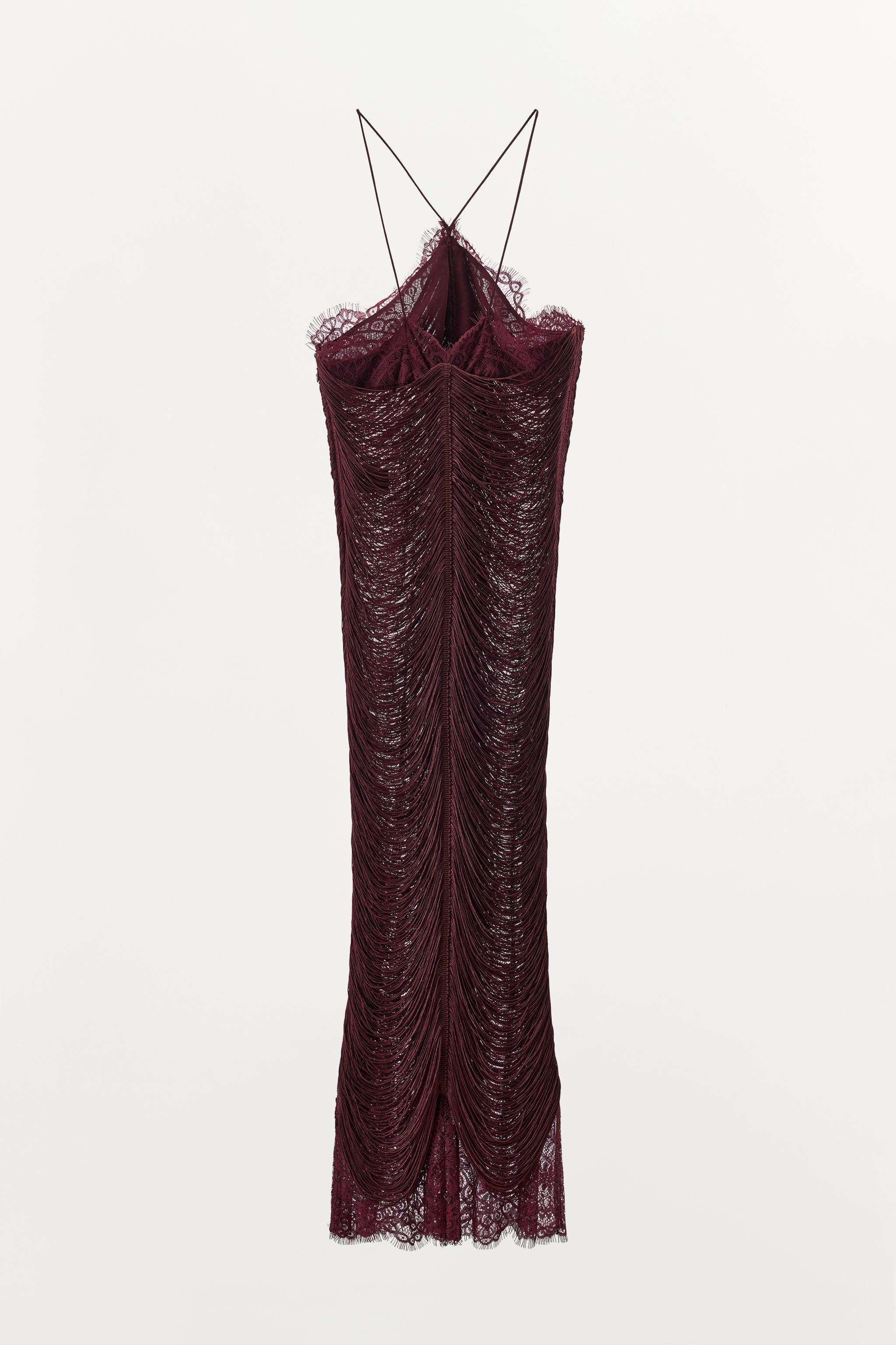 ROBE HALTER EN DENTELLE AVEC FRANGES
