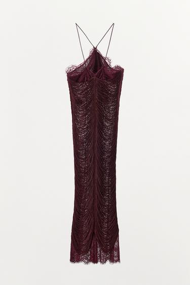 HALTER LACE FRINGE DRESS - Burgundy by Zara - Image 4