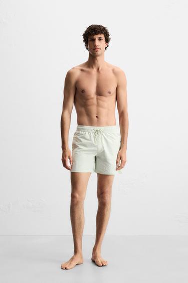 Zara 對比條紋中長泳褲 - 湖綠色 - 圖片 0