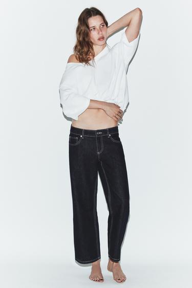 JEANS TRF WIDE LEG CROPPED بخصر منخفض - بحري داكن الخاص بـ Zara - صورة 0