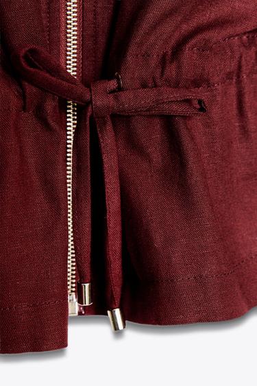 LINEN BLEND SAFARI JACKET - Burgundy by Zara - Image 8