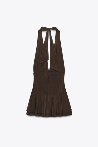 HALTER PLAYSUIT DRESS - Dark brown by Zara - Image 7