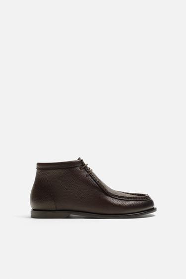 LEATHER MOC TOE BOOTS - Brown by Zara
