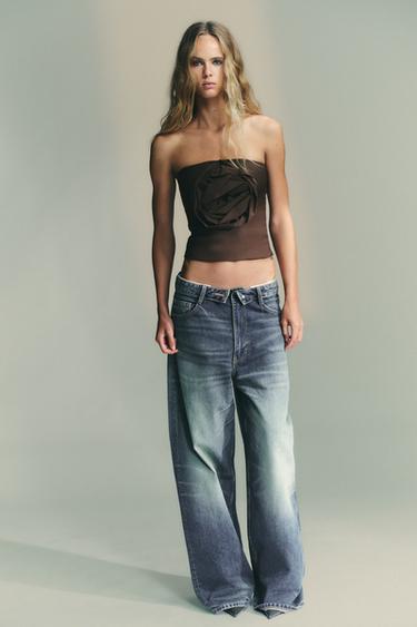 Zara FLORAL BANDEAU TOP - Brown - Image 0