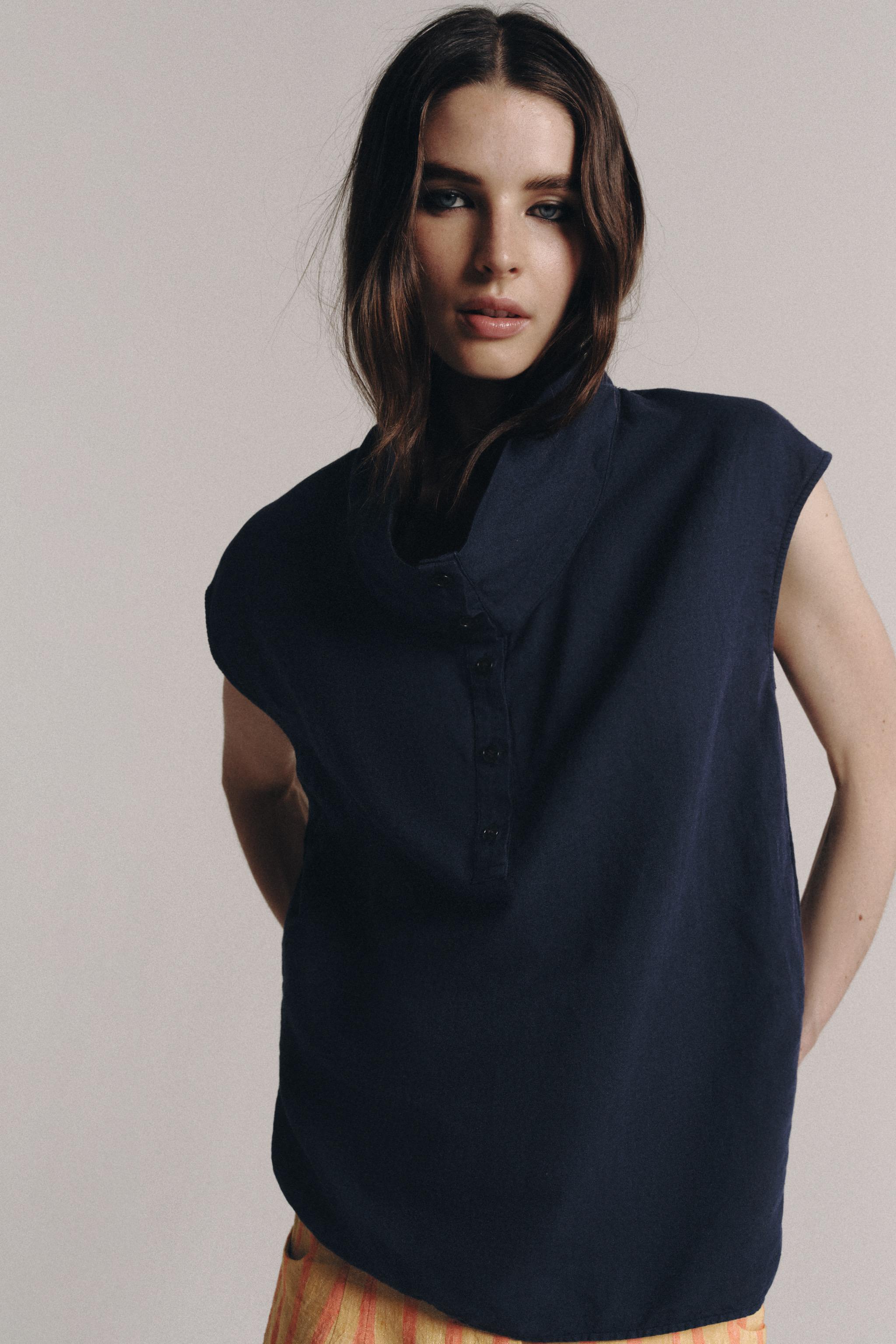 LINEN BLEND SHIRT ZW COLLECTION — Navy blue