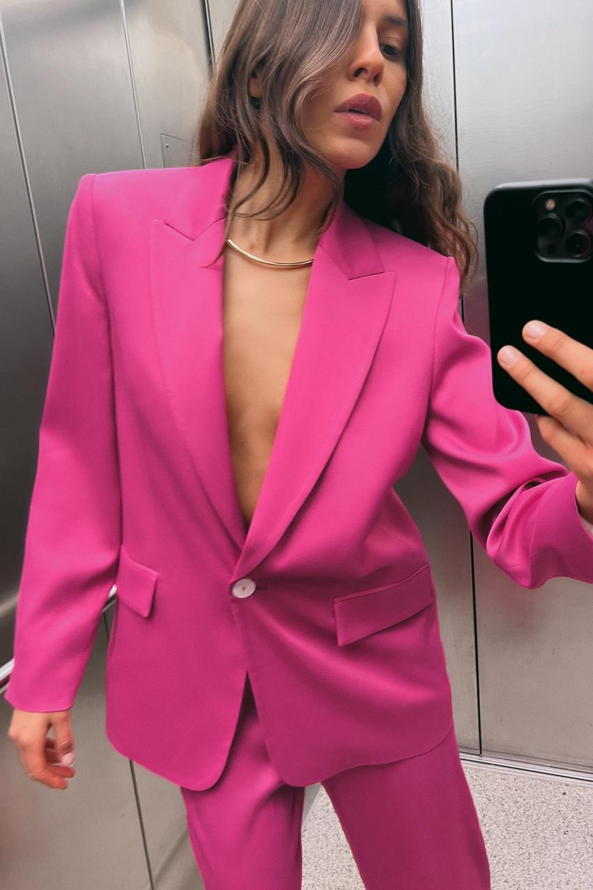 Women Suits Plus Bright Pink Double Breasted Formal Casual Party Suits For  Women