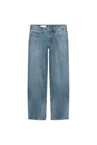 TRF LOW-RISE STRAIGHT JEANS WITH RHINESTONES - Navy blue by Zara