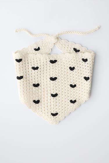 KNIT CROCHET BANDANA WITH HEARTS - Ecru by Zara - Image 3