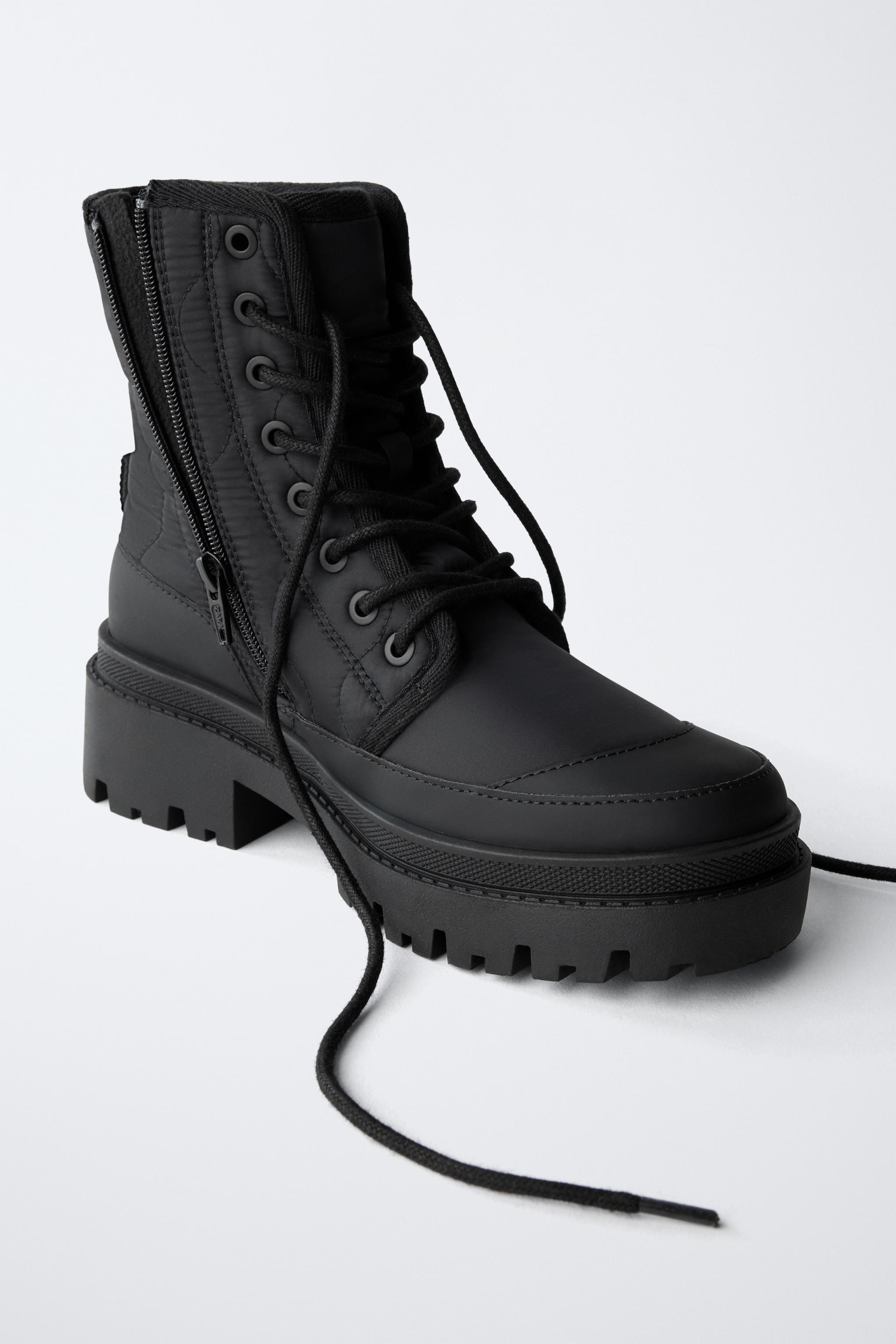 QUILTED LACED ANKLE BOOTS - Black | ZARA United States