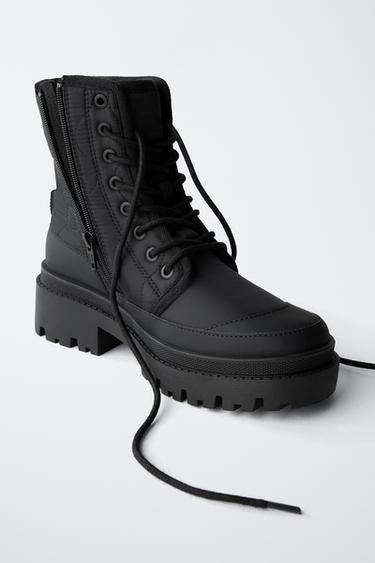 QUILTED LACE-UP ANKLE BOOTS - Black by Zara - Image 2