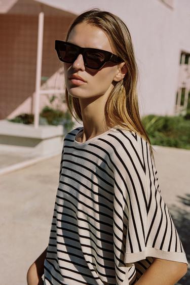 WIDE SHORT SLEEVE KNIT TOP - striped by Zara - Image 3