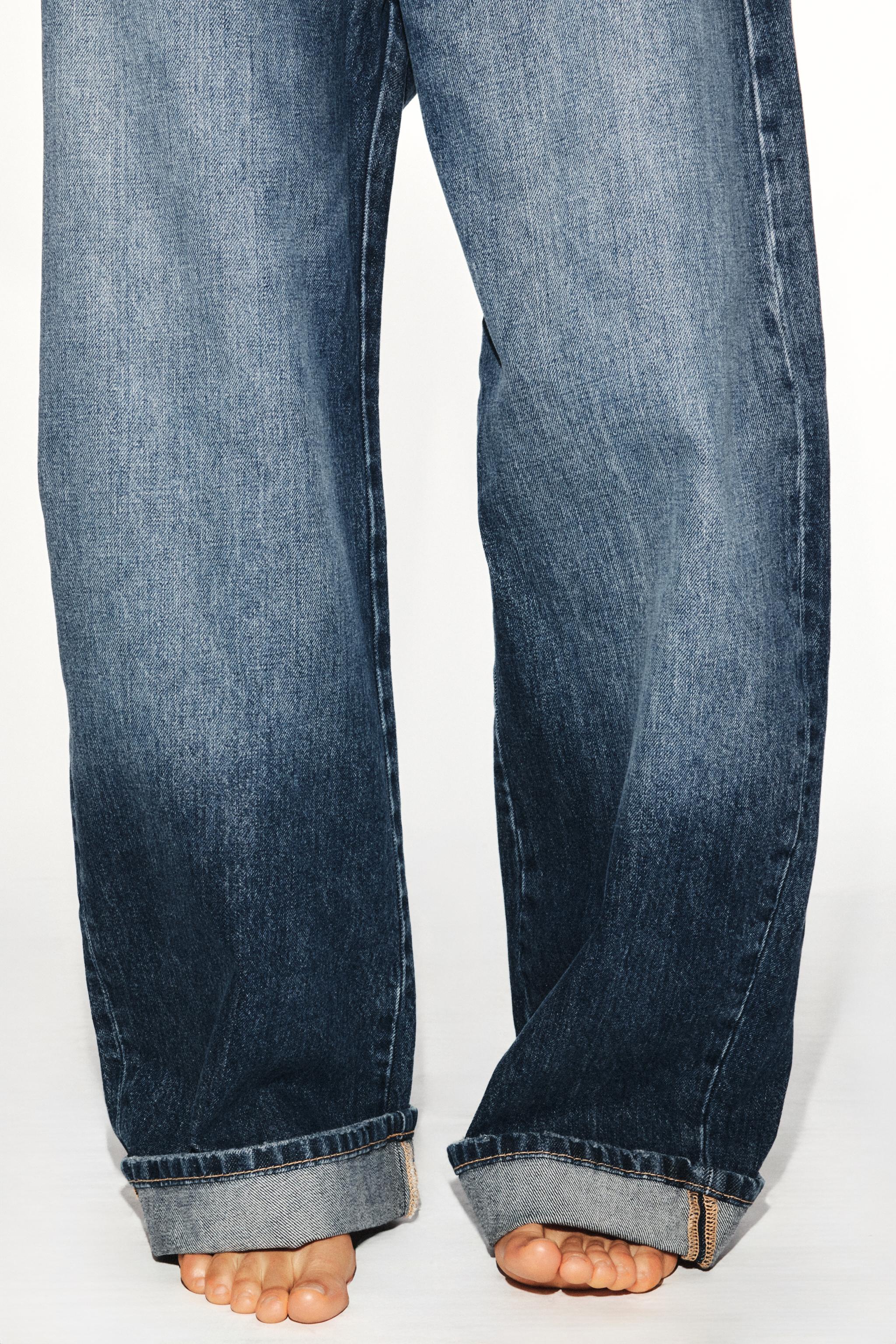 Zara Trf Orta Bel Baggy Folded Jean görsel 4