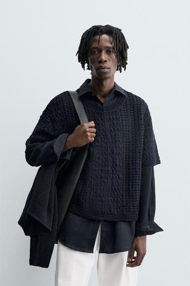 T-SHIRT MET CROCHETSTRUCTUUR - Marineblauw van Zara