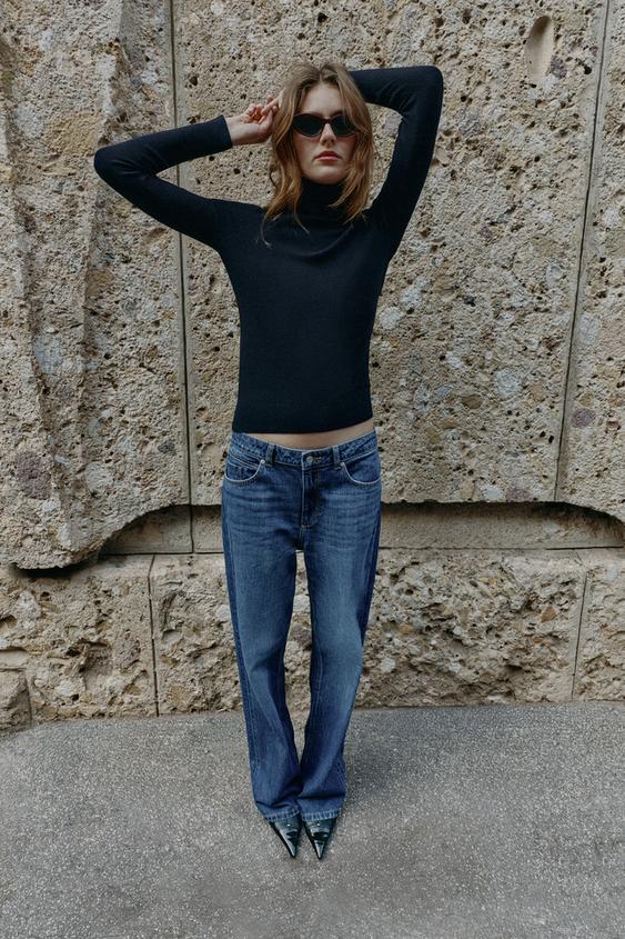 BASIC HIGH NECK KNIT JUMPER - Navy blue by Zara - Image 0