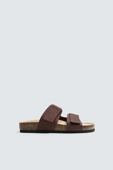 RUBBERISED DOUBLE-STRAP SANDALS - Burgundy Red by Zara