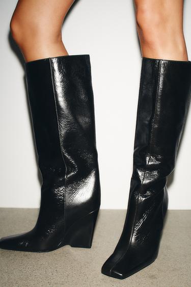 BOTTES À TALONS COMPENSÉS EFFET - Vert kaki foncé de Zara - Image 1