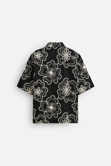 Zara RAISED EMBROIDERY SHIRT - Black