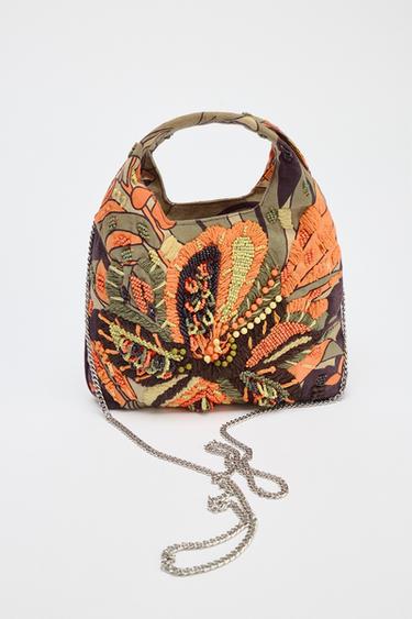 MULTICOLOURED BEADED BAG - Orange by Zara