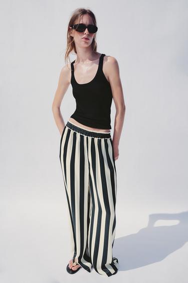 STRIPED WIDE-LEG TROUSERS - Black / White by Zara - Image 0