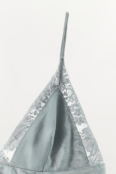 TOP COURT JACQUARD DENTELLE - Gris / Bleu de Zara - Image 7