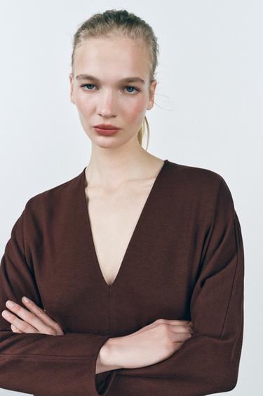 Zara INTERLOCK MIDI DRESS - Wine