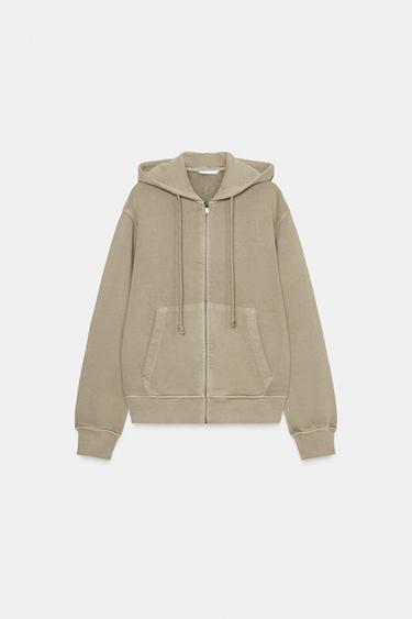Zara WASHED EFFECT HOODIE - Stone