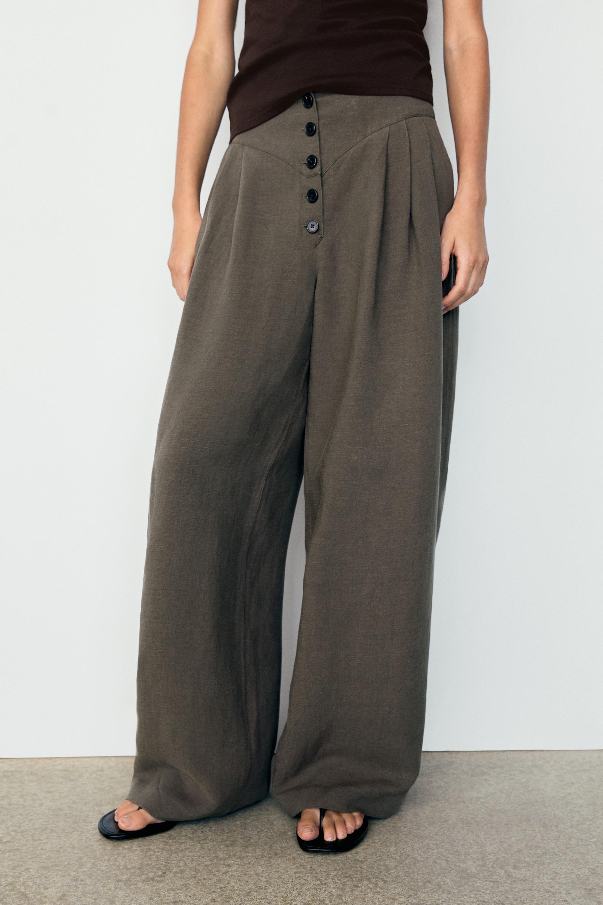 Linen blend pleated trousers — Black gold