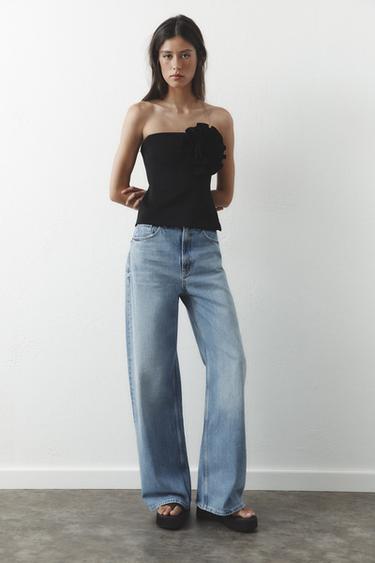 JEANS TRF PERNAS EXTRA AMPLAS CINTURA ALTA - Azul-claro da Zara