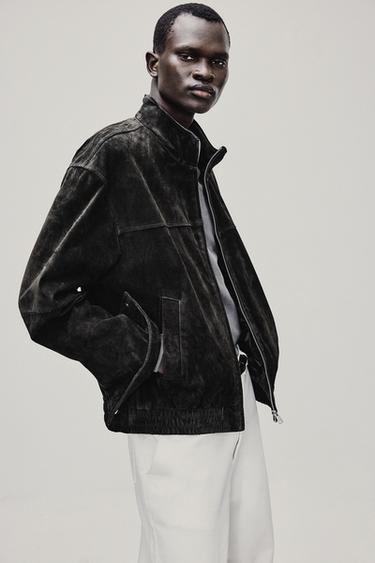 SUEDE LEATHER JACKET - Navy blue by Zara