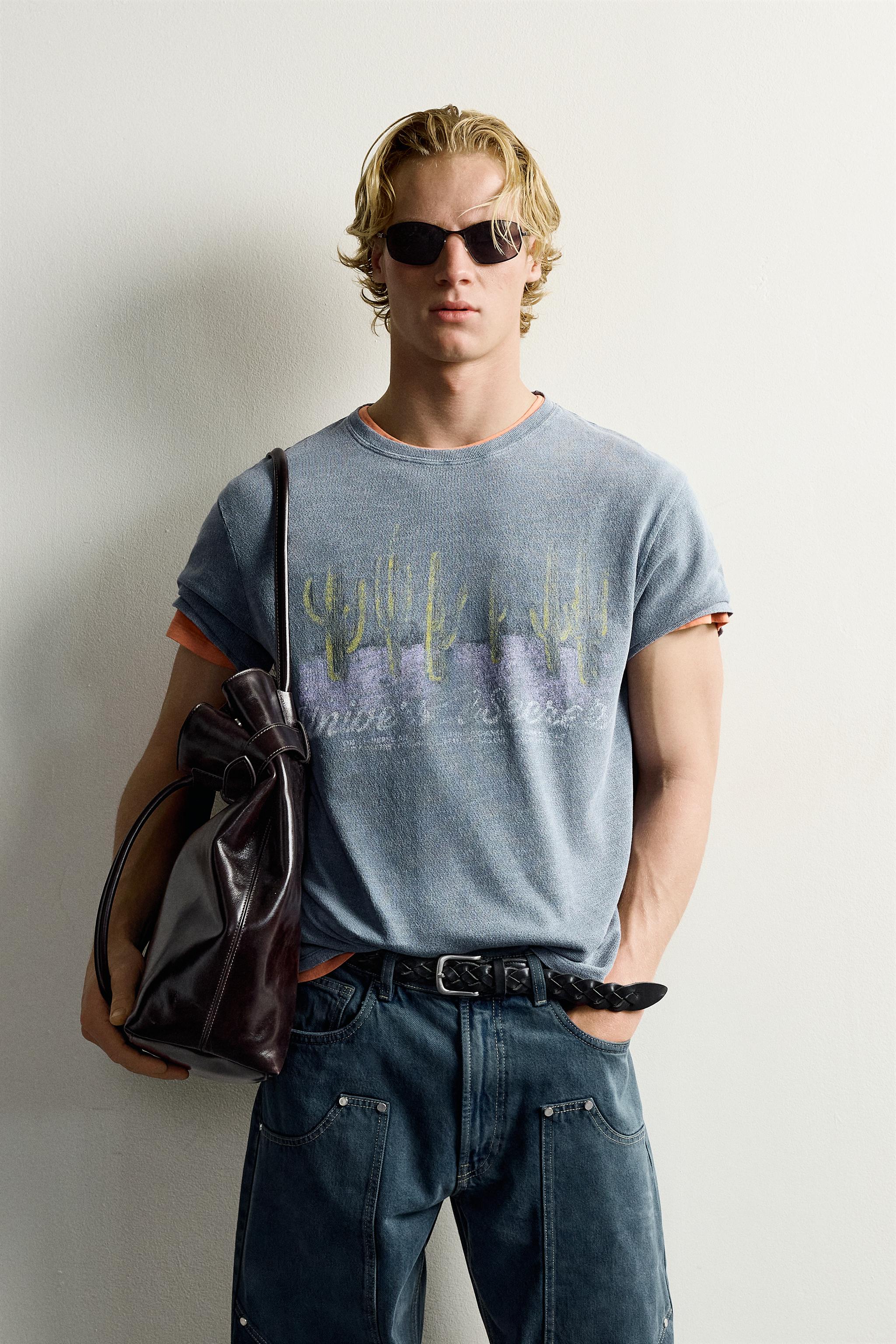 PRINTED WASHED KNIT T-SHIRT