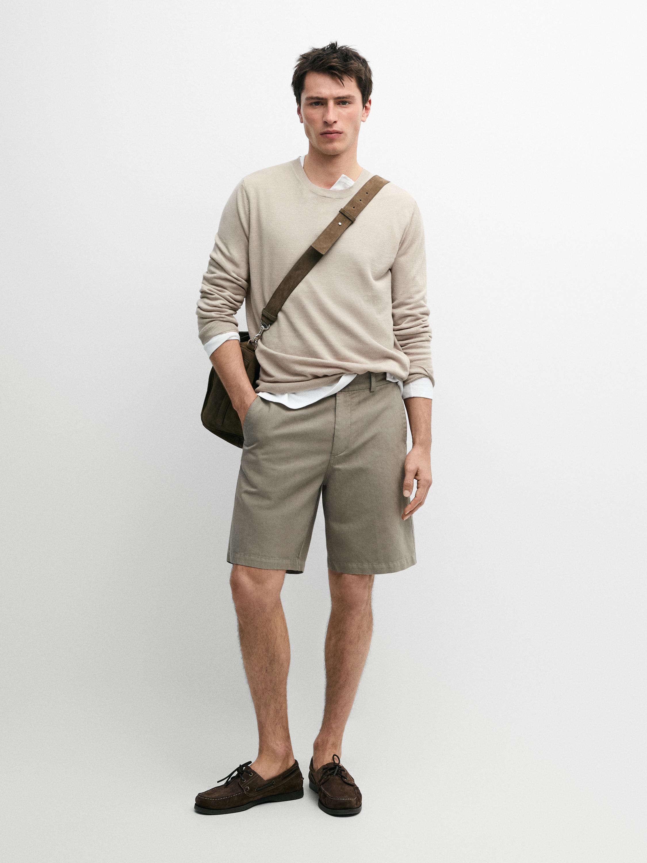Linen blend Bermuda shorts — Light khaki