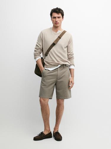 Bermuda en lin - Kaki clair de Zara