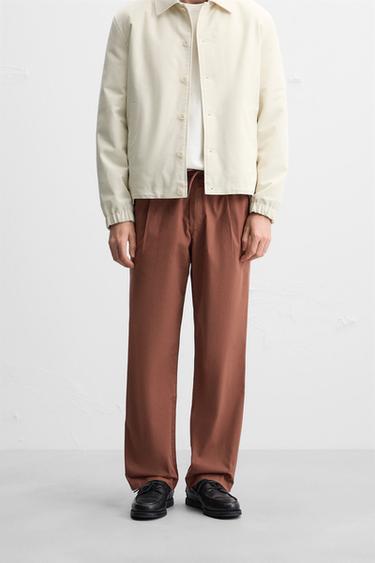 PANTALON EN POPELINE À PLIS - Tuile de Zara - Image 1