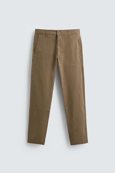 Zara SKINNY CHINO PANTS - Dark tan