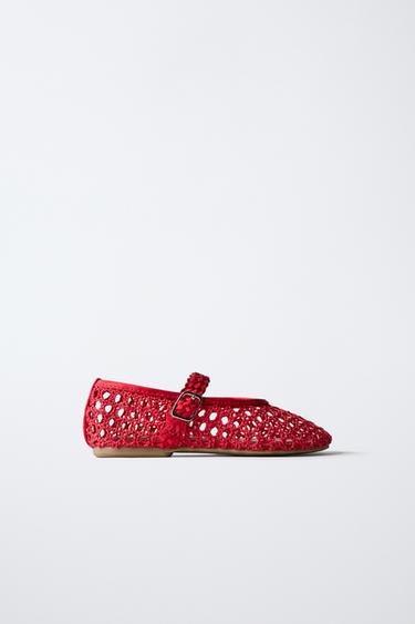 Zara OPENWORK BALLET FLATS - Red