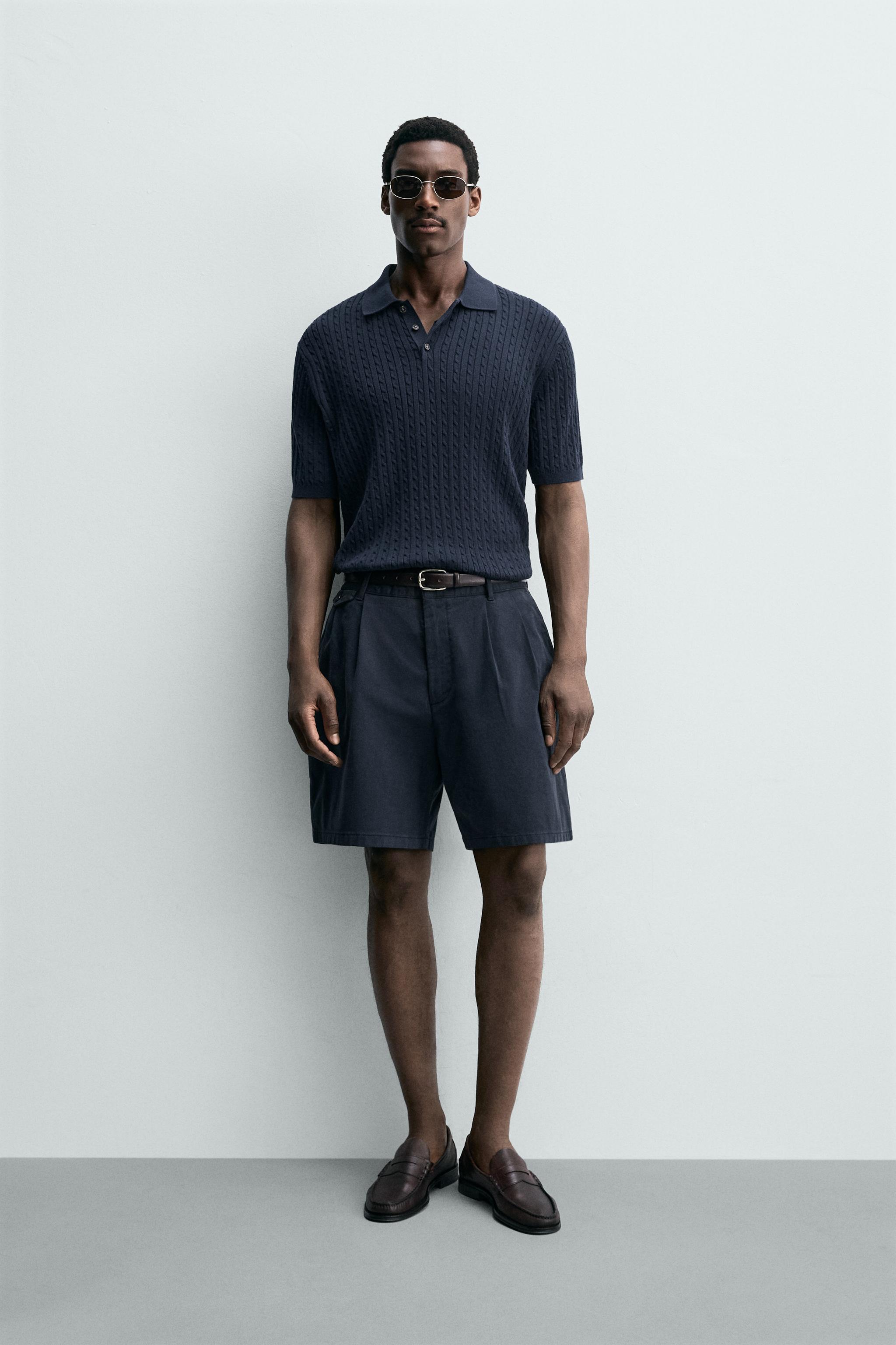 REGULAR FIT KNIT TEXTURED POLO - Navy blue | ZARA Canada