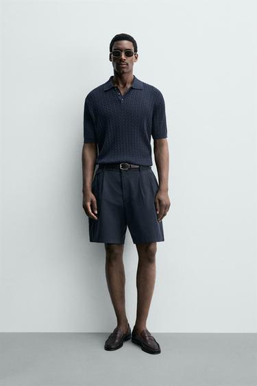 REGULAR FIT TEXTURED KNIT POLO SHIRT - Navy blue by Zara - Image 0