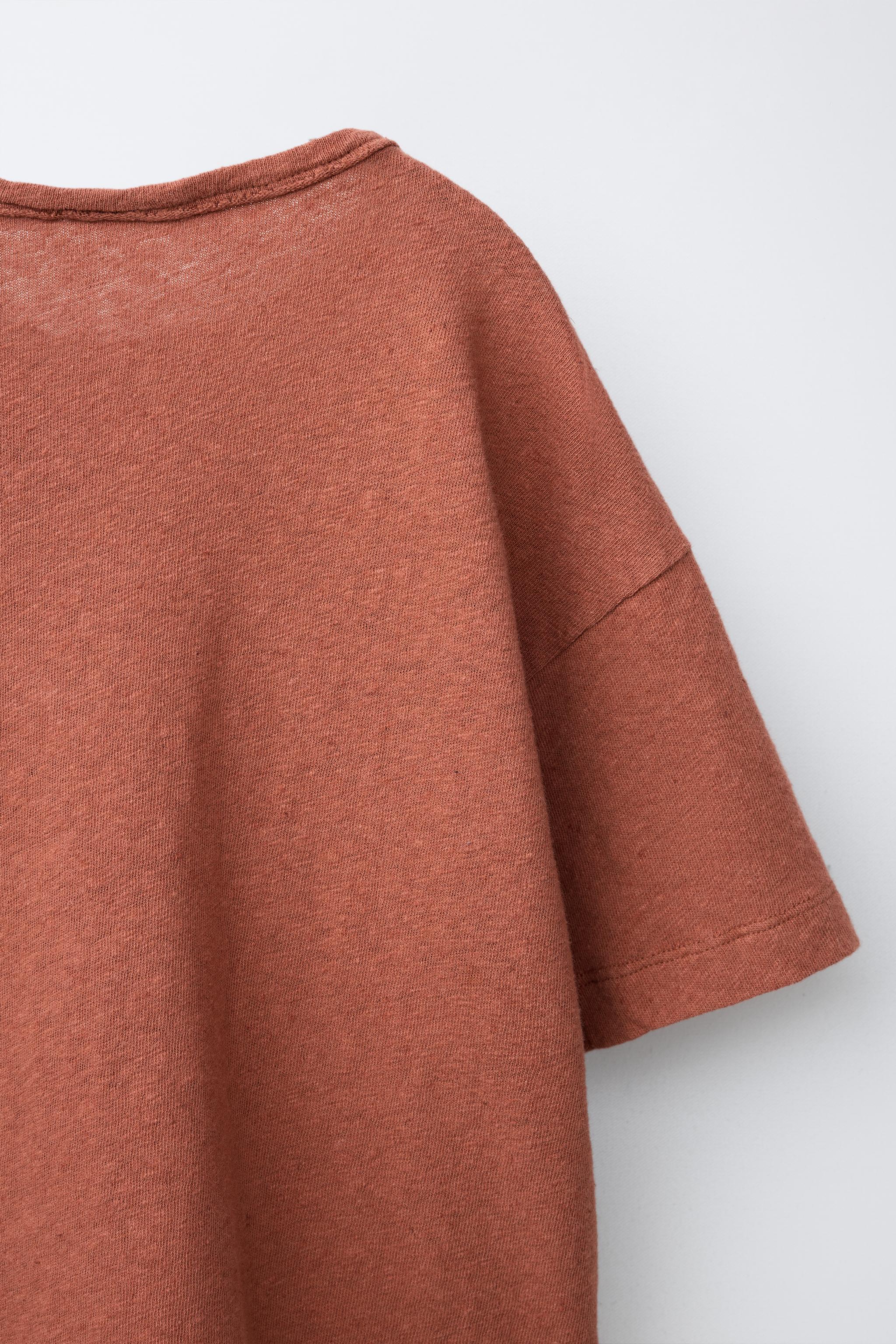 PLAIN LINEN AND COTTON T-SHIRT