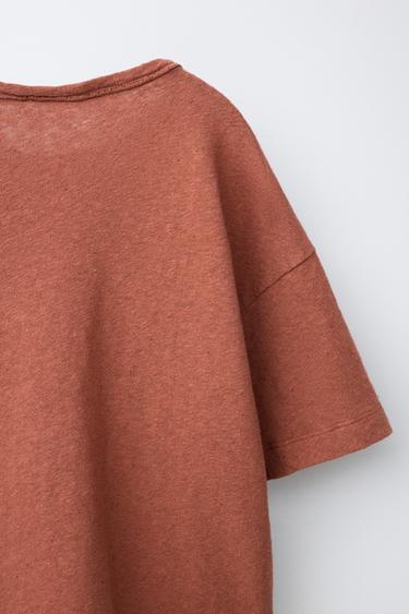 T-SHIRT UNI AVEC LIN ET COTON - Tuile de Zara - Image 3