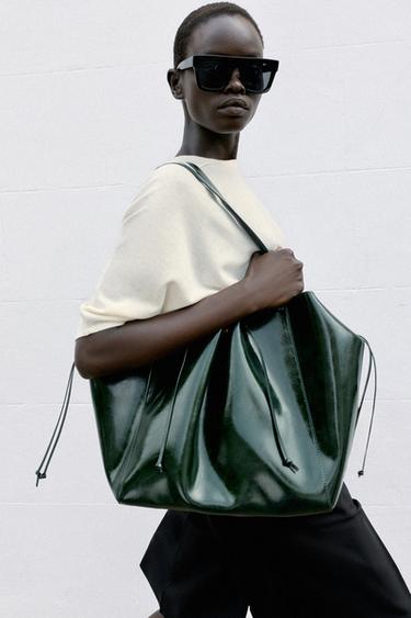 BOLSO SHOPPER FRUNCIDO - Verde de Zara