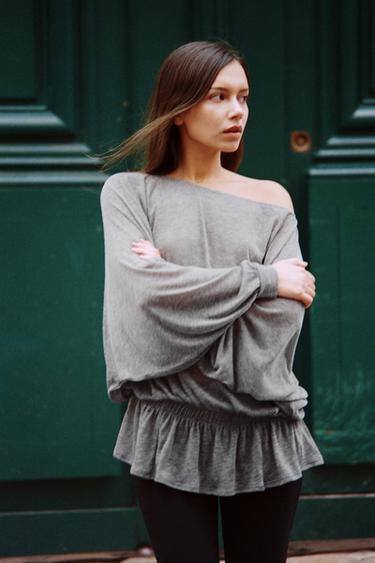 BATWING SLEEVE FRILL TOP - Grey marl by Zara - Image 2