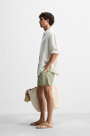 ABSTRACT PRINT MID-LENGTH SWIMMING TRUNKS - Light khaki by Zara - Image 4