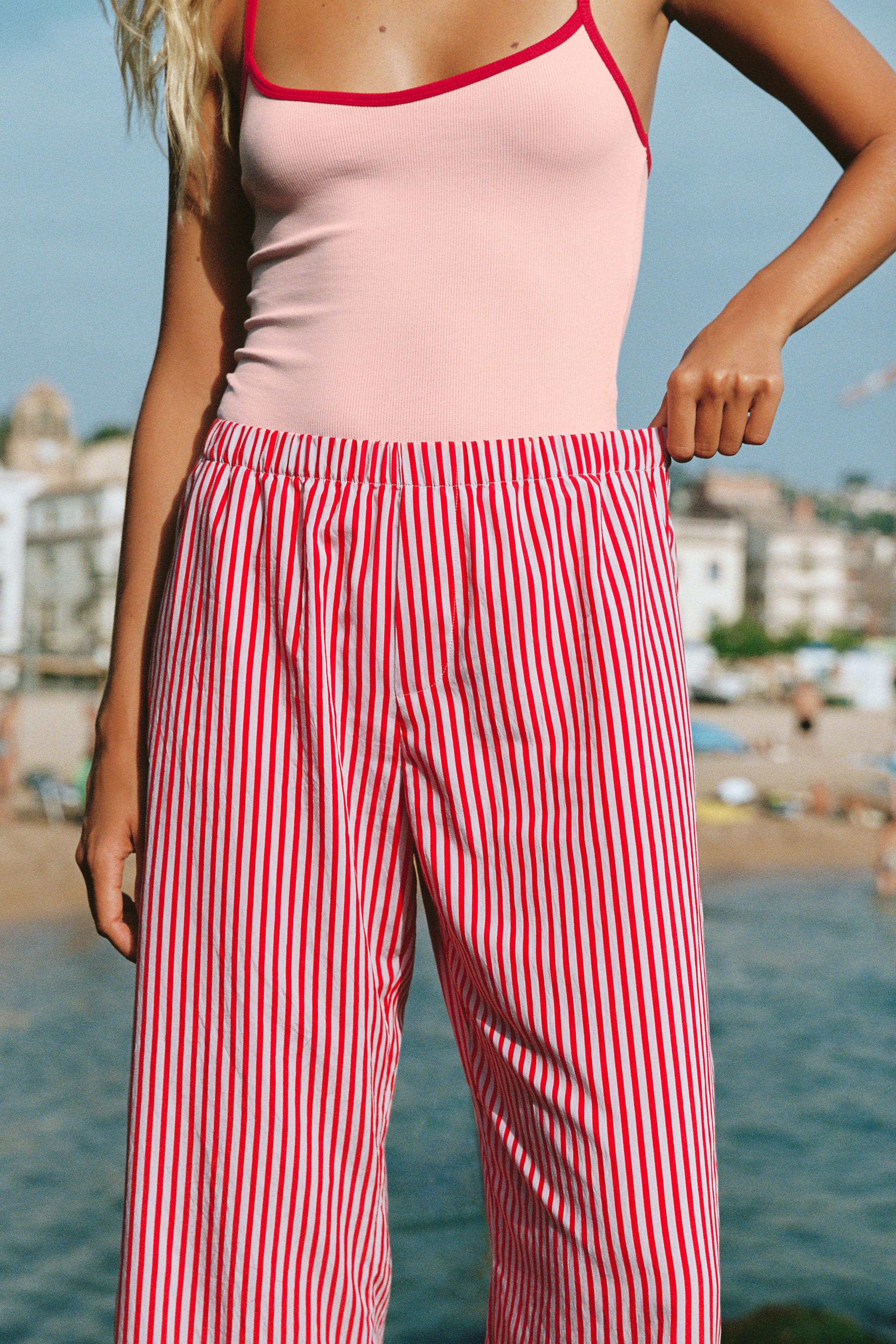 STRIPED FLOWY PANTS — Red
