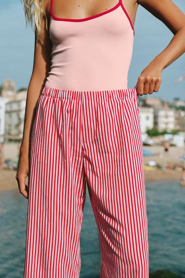 STRIPED FLOWY PANTS — Red 2